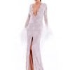 Cauti o Rochie Lunga Deosebita de Mireasa? Contacteaza-ne sau Comanda Online | Rochie Alba Mireasa Crapatura Maneci Lungi Dantela Almaaz Couture