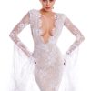 Cauti o Rochie Lunga Deosebita de Mireasa? Contacteaza-ne sau Comanda Online | Rochie Lunga Alba Mireasa Maneci Lungi Almaaz Couture Constanta