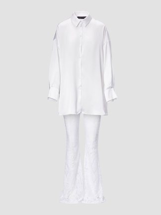 Almaaz Couture Contacteaza-ne sau Comanda Online | Almaaz Couture White Set Camasa si Pantalon Constanta Romania